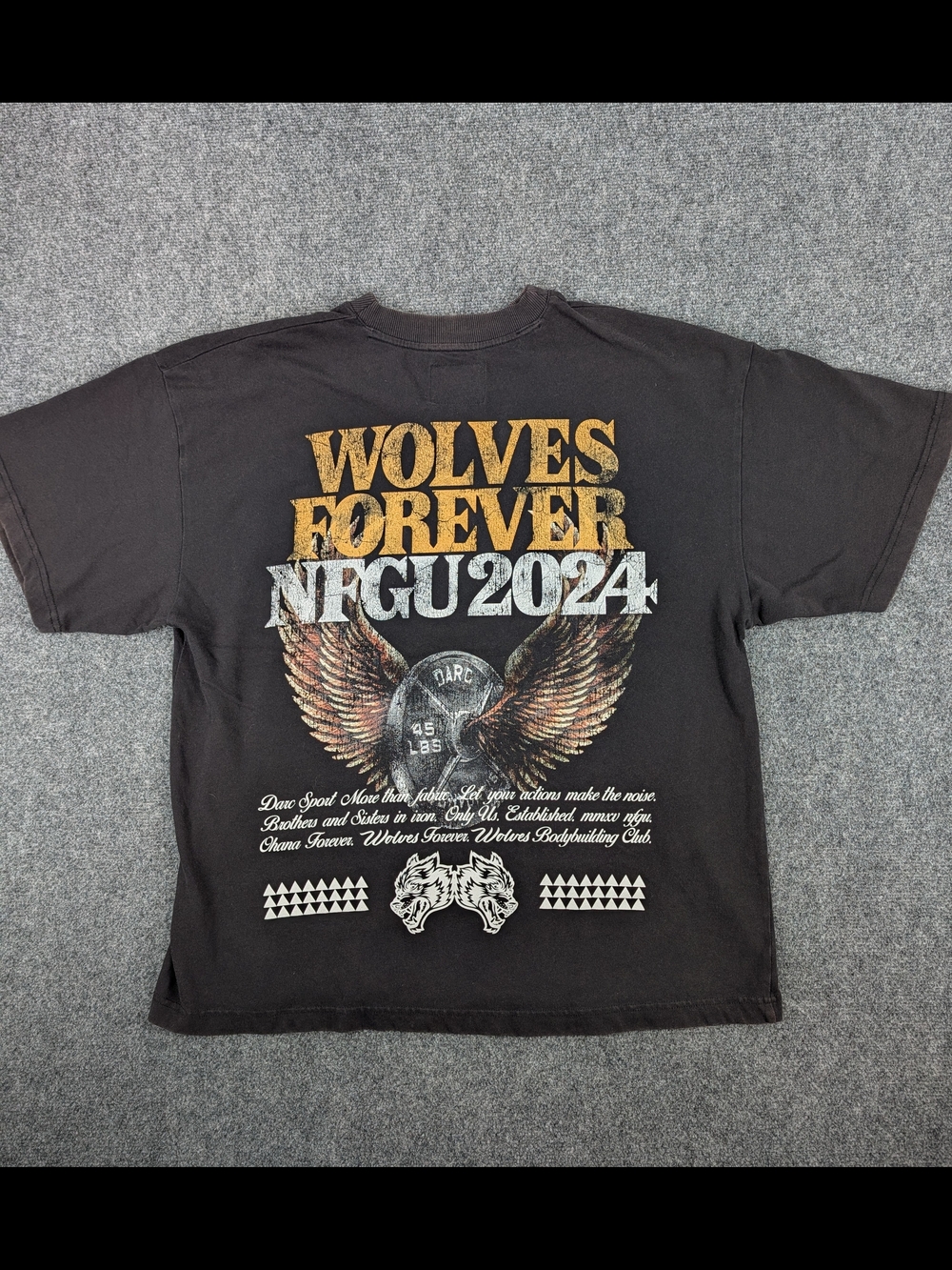 Darc Sport Wolves Forever NFGU 2024 T-Shirt Large Black Vintage Wash